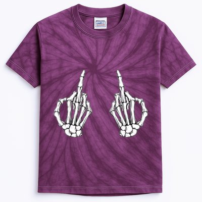 Funny Skeleton Bones Middle Finger Hands Kids Tie-Dye T-Shirt