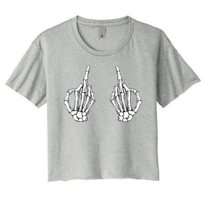 Funny Skeleton Bones Middle Finger Hands Women's Crop Top Tee