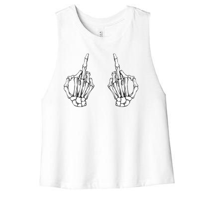 Funny Skeleton Bones Middle Finger Hands Women's Racerback Cropped Tank