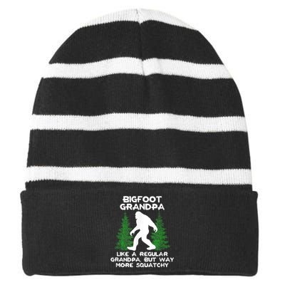 Funny Sasquatch Bigfoot Fathers Day Bigfoot Grandpa Striped Beanie with Solid Band