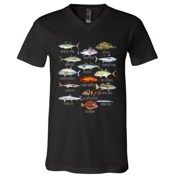 Fish Species Biology Types Of Saltwater Fish Fishing V-Neck T-Shirt