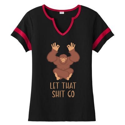 Funny Spiritual Bigfoot Let That Shit Go Sasquatch Lotus Cool Gift Ladies Halftime Notch Neck Tee