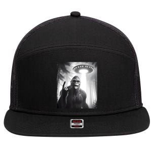 Funny Sasquatch Bigfoot Selfie With Ufo And Alien 7 Panel Mesh Trucker Snapback Hat