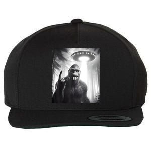 Funny Sasquatch Bigfoot Selfie With Ufo And Alien Wool Snapback Cap