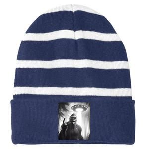 Funny Sasquatch Bigfoot Selfie With Ufo And Alien Striped Beanie with Solid Band