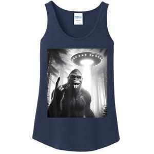 Funny Sasquatch Bigfoot Selfie With Ufo And Alien Ladies Essential Tank