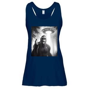 Funny Sasquatch Bigfoot Selfie With Ufo And Alien Ladies Essential Flowy Tank