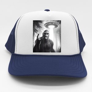 Funny Sasquatch Bigfoot Selfie With Ufo And Alien Trucker Hat