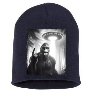 Funny Sasquatch Bigfoot Selfie With Ufo And Alien Short Acrylic Beanie