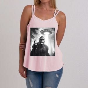 Funny Sasquatch Bigfoot Selfie With Ufo And Alien Women's Strappy Tank