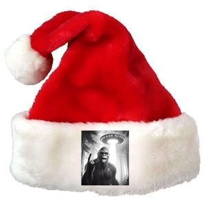 Funny Sasquatch Bigfoot Selfie With Ufo And Alien Premium Christmas Santa Hat