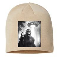 Funny Sasquatch Bigfoot Selfie With Ufo And Alien Sustainable Beanie