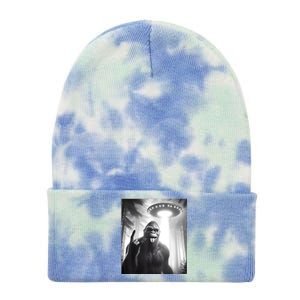 Funny Sasquatch Bigfoot Selfie With Ufo And Alien Tie Dye 12in Knit Beanie