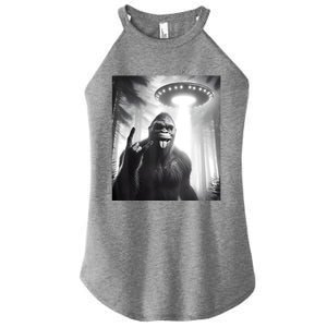 Funny Sasquatch Bigfoot Selfie With Ufo And Alien Women's Perfect Tri Rocker Tank