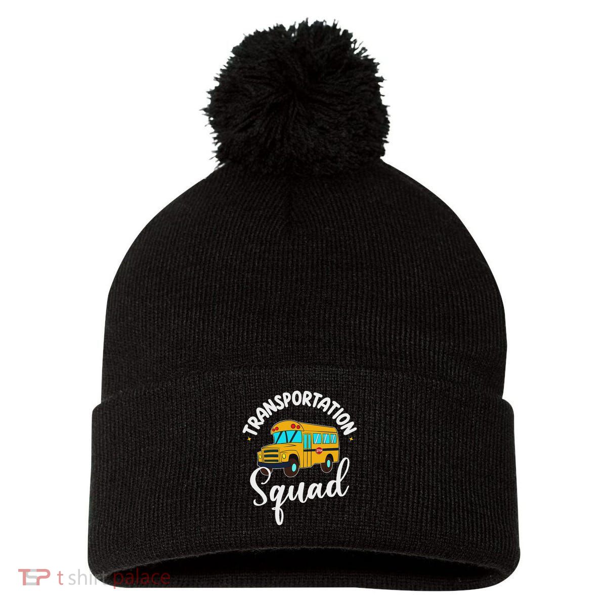 Funny School Bus Driver Back To School Transportation Squad Pom Pom 12in Knit Beanie