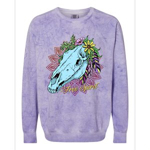 Free Spirit Boho Floral Horse Skull Cow Rodeo Horse Lover Gift Colorblast Crewneck Sweatshirt