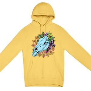 Free Spirit Boho Floral Horse Skull Cow Rodeo Horse Lover Gift Premium Pullover Hoodie