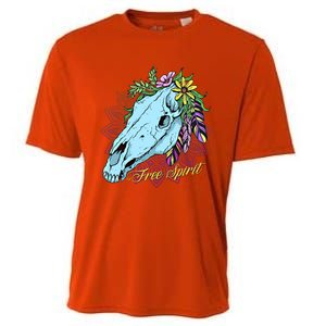 Free Spirit Boho Floral Horse Skull Cow Rodeo Horse Lover Gift Cooling Performance Crew T-Shirt