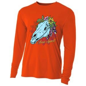 Free Spirit Boho Floral Horse Skull Cow Rodeo Horse Lover Gift Cooling Performance Long Sleeve Crew