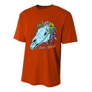 Free Spirit Boho Floral Horse Skull Cow Rodeo Horse Lover Gift Performance Sprint T-Shirt