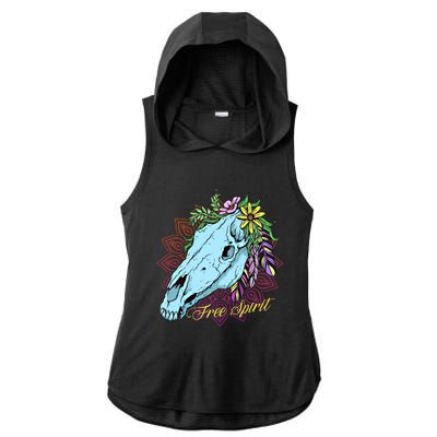 Free Spirit Boho Floral Horse Skull Cow Rodeo Horse Lover Gift Ladies PosiCharge Tri-Blend Wicking Draft Hoodie Tank