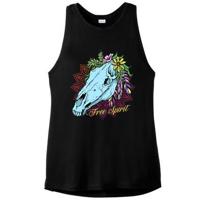 Free Spirit Boho Floral Horse Skull Cow Rodeo Horse Lover Gift Ladies PosiCharge Tri-Blend Wicking Tank