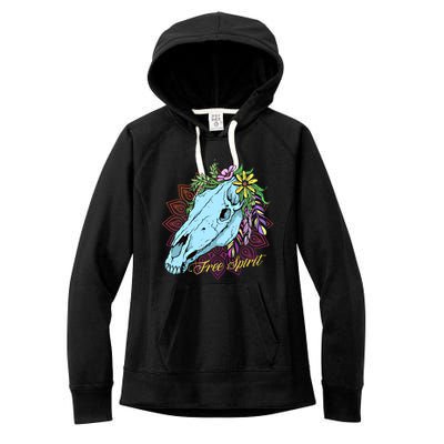 Free Spirit Boho Floral Horse Skull Cow Rodeo Horse Lover Gift Women's Fleece Hoodie