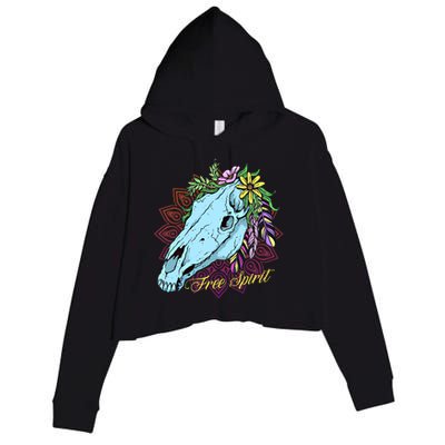 Free Spirit Boho Floral Horse Skull Cow Rodeo Horse Lover Gift Crop Fleece Hoodie