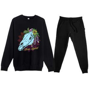 Free Spirit Boho Floral Horse Skull Cow Rodeo Horse Lover Gift Premium Crewneck Sweatsuit Set