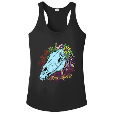 Free Spirit Boho Floral Horse Skull Cow Rodeo Horse Lover Gift Ladies PosiCharge Competitor Racerback Tank