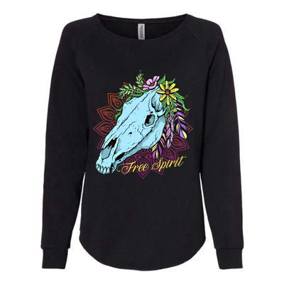 Free Spirit Boho Floral Horse Skull Cow Rodeo Horse Lover Gift Womens California Wash Sweatshirt