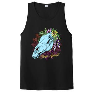 Free Spirit Boho Floral Horse Skull Cow Rodeo Horse Lover Gift PosiCharge Competitor Tank