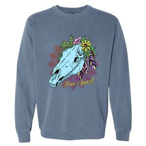 Free Spirit Boho Floral Horse Skull Cow Rodeo Horse Lover Gift Garment-Dyed Sweatshirt