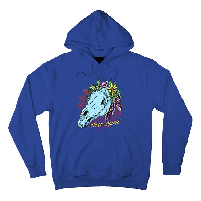 Free Spirit Boho Floral Horse Skull Cow Rodeo Horse Lover Gift Hoodie