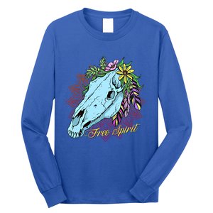 Free Spirit Boho Floral Horse Skull Cow Rodeo Horse Lover Gift Long Sleeve Shirt