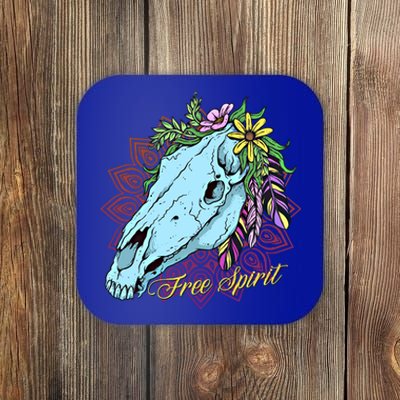 Free Spirit Boho Floral Horse Skull Cow Rodeo Horse Lover Gift Coaster