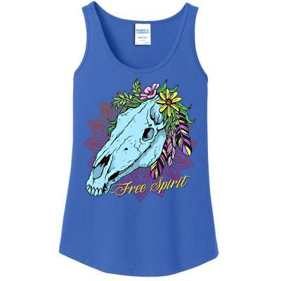 Free Spirit Boho Floral Horse Skull Cow Rodeo Horse Lover Gift Ladies Essential Tank