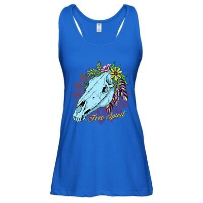 Free Spirit Boho Floral Horse Skull Cow Rodeo Horse Lover Gift Ladies Essential Flowy Tank