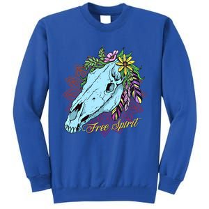 Free Spirit Boho Floral Horse Skull Cow Rodeo Horse Lover Gift Tall Sweatshirt