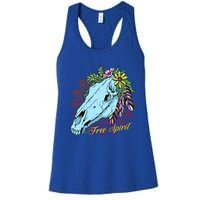 Free Spirit Boho Floral Horse Skull Cow Rodeo Horse Lover Gift Women's Racerback Tank