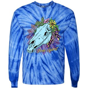 Free Spirit Boho Floral Horse Skull Cow Rodeo Horse Lover Gift Tie-Dye Long Sleeve Shirt