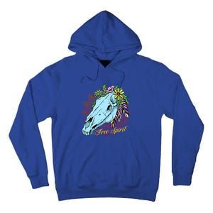 Free Spirit Boho Floral Horse Skull Cow Rodeo Horse Lover Gift Tall Hoodie