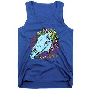 Free Spirit Boho Floral Horse Skull Cow Rodeo Horse Lover Gift Tank Top