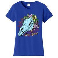 Free Spirit Boho Floral Horse Skull Cow Rodeo Horse Lover Gift Women's T-Shirt