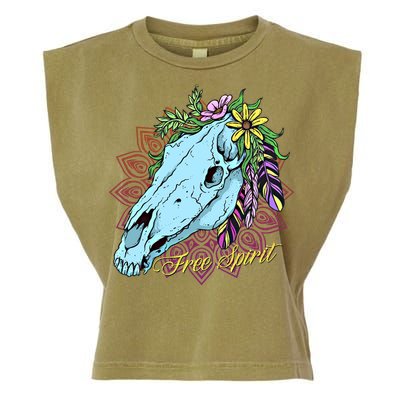 Free Spirit Boho Floral Horse Skull Cow Rodeo Horse Lover Gift Garment-Dyed Women's Muscle Tee