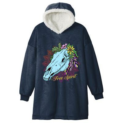 Free Spirit Boho Floral Horse Skull Cow Rodeo Horse Lover Gift Hooded Wearable Blanket