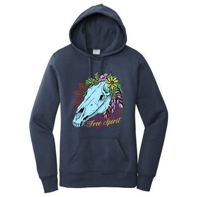 Free Spirit Boho Floral Horse Skull Cow Rodeo Horse Lover Gift Women's Pullover Hoodie