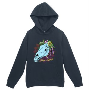 Free Spirit Boho Floral Horse Skull Cow Rodeo Horse Lover Gift Urban Pullover Hoodie