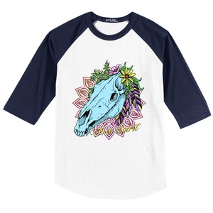 Free Spirit Boho Floral Horse Skull Cow Rodeo Horse Lover Gift Baseball Sleeve Shirt