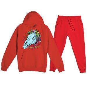 Free Spirit Boho Floral Horse Skull Cow Rodeo Horse Lover Gift Premium Hooded Sweatsuit Set